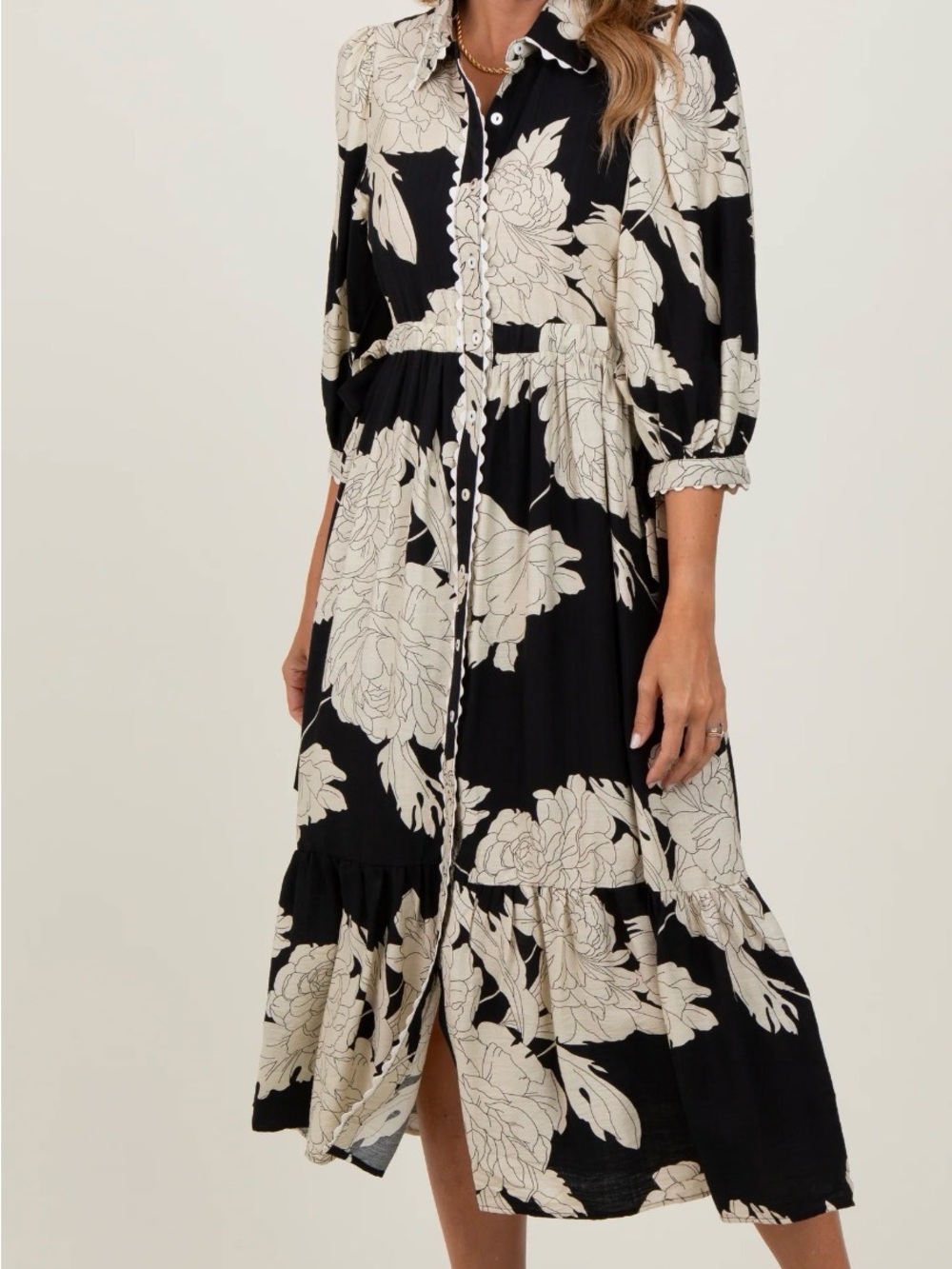 Black Floral Print Cinched Tie Waist
Shirt Dress